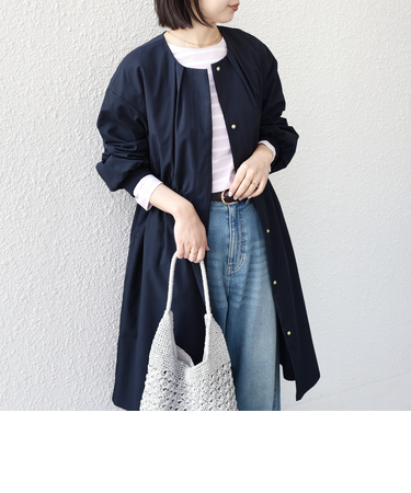 《予約》SHIPS Colors:〈手洗い可能〉ツイル ノーカラー タック コート◆