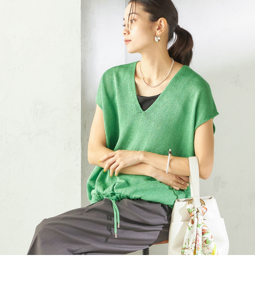 《予約》〈手洗い可能〉ブライト ペーパー 裾 ドロスト ニット プルオーバー