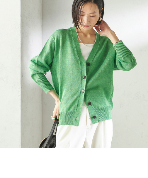 《予約》〈手洗い可能〉ブライト ペーパー Vネック ニット カーディガン