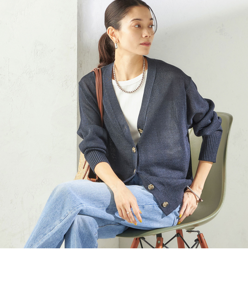 《予約》〈手洗い可能〉ブライト ペーパー Vネック ニット カーディガン