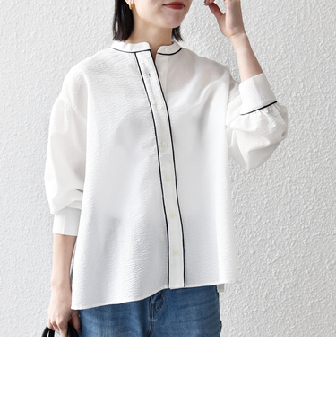 《予約》SHIPS any:〈洗濯機可能〉サッカー バック リボン 配色 シャツ ブラウス