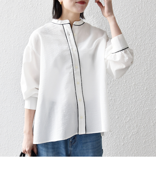 《予約》SHIPS any:〈洗濯機可能〉サッカー バック リボン 配色 シャツ ブラウス