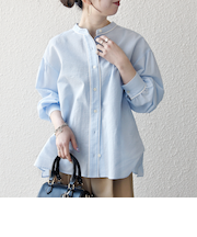 《予約》SHIPS any:〈洗濯機可能〉サッカー バック リボン 配色 シャツ ブラウス