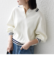 《予約》SHIPS any:〈手洗い可能〉コットン ミックス ライン ポロニット プルオーバー