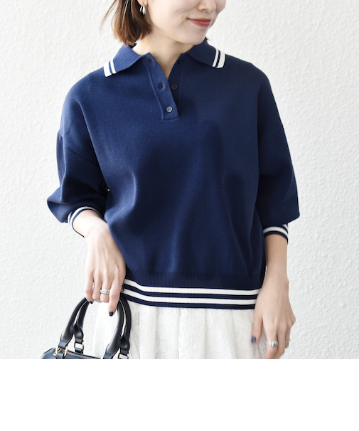 《予約》SHIPS any:〈手洗い可能〉コットン ミックス ライン ポロニット プルオーバー