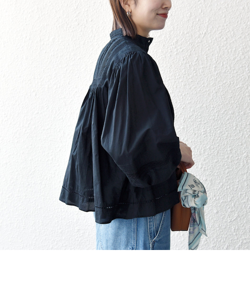 《予約》SHIPS any:〈洗濯機可能〉キャンブリック スタンドカラー レース シャツ ブラウス