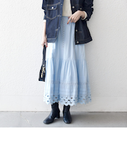 《予約》SHIPS any:〈洗濯機可能〉キャンブリック レース ギャザー ボリューム スカート