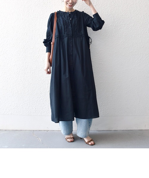 SHIPS any: エア ニードル クルーネック タック フレア ワンピース