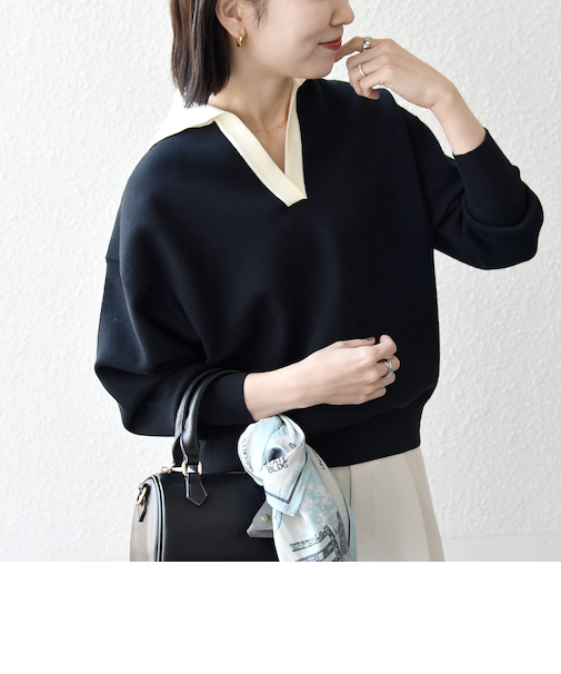 《予約》SHIPS any:〈手洗い可能〉バイカラー スキッパー ニット プルオーバー