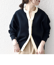 《予約》SHIPS any:〈手洗い可能〉バイカラー スキッパー ニット カーディガン