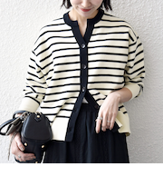 《予約》SHIPS any:〈手洗い可能〉バイカラー スキッパー ニット カーディガン