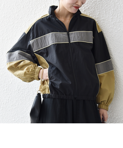 《予約》SHIPS any:〈洗濯機可能〉ナイロン スタンドカラー 配色 ジップ ブルゾン