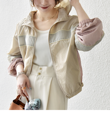 《予約》SHIPS any:〈洗濯機可能〉ナイロン スタンドカラー 配色 ジップ ブルゾン