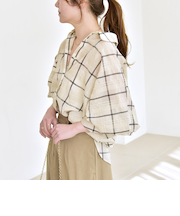 《予約》quaranciel:〈手洗い可能〉シアー チェック ドルマン シャツ　　　