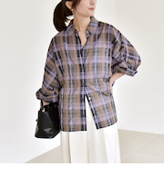 《予約》quaranciel:〈手洗い可能〉シアー チェック ドルマン シャツ