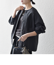 《予約》SHIPS any:〈洗濯機可能〉ナイロン タスラン ノーカラー Aライン ブルゾン