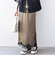 SHIPS Colors:〈手洗い可能〉サテン レース スカート◇