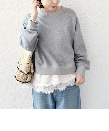 《予約》SHIPS Colors:〈手洗い可能〉レース レイヤード 裏毛 トップス◆