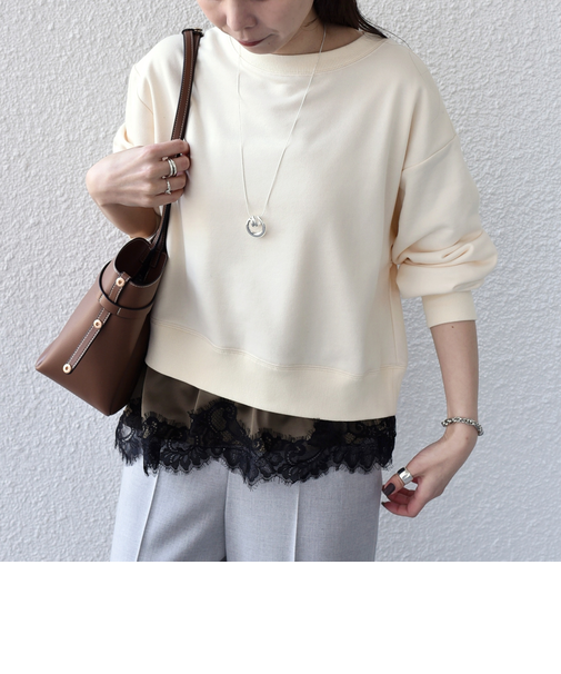 《予約》SHIPS Colors:〈手洗い可能〉レース レイヤード 裏毛 トップス◆