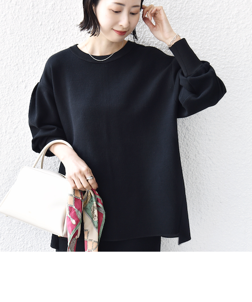 〈手洗い可能〉ダブル フェイス ニット リブ コンビ プルオーバー