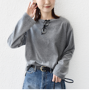 〈手洗い可能〉コットン ベロア ボートネック ロング スリーブ プルオーバー