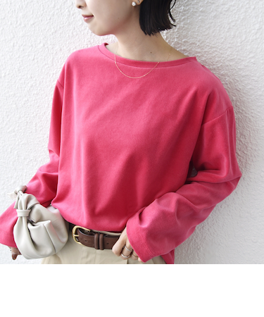 〈手洗い可能〉コットン ベロア ボートネック ロング スリーブ プルオーバー