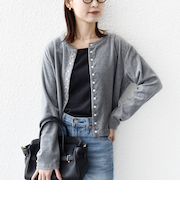 〈手洗い可能〉コットン ベロア パール モチーフ ボタン カーディガン