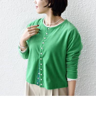 〈手洗い可能〉コットン ベロア パール モチーフ ボタン カーディガン