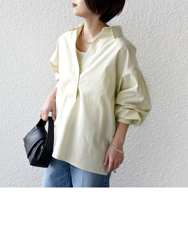 《予約》〈手洗い可能〉無地 / ストライプ サイド スリット スキッパー コットン シャツ