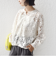 《予約》〈手洗い可能〉裾 ドロスト レース ブラウス