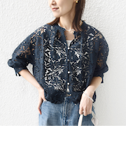 《予約》〈手洗い可能〉裾 ドロスト レース ブラウス