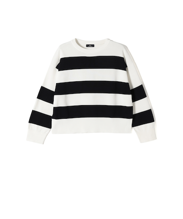 SHIPS Primary Navy Label:ガス コットン ワイド ボーダー クルーネック