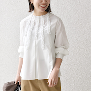 《予約》SHIPS any:〈洗濯機可能〉REPREVE フリル クルーネック Aライン ブラウス