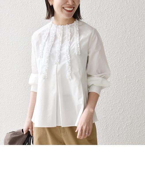 《予約》SHIPS any:〈洗濯機可能〉REPREVE フリル クルーネック Aライン ブラウス