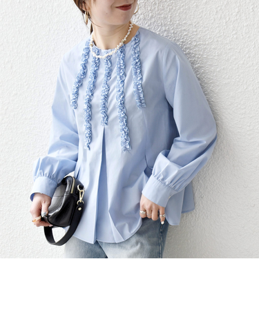 《予約》SHIPS any:〈洗濯機可能〉REPREVE フリル クルーネック Aライン ブラウス