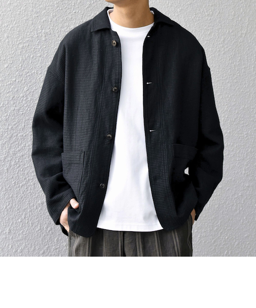SHIPS any:〈洗濯機可能〉NOVELTEX リネン/コットン ワッフル シャツ ジャケット◆