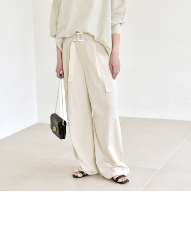 《予約》quaranciel:〈洗濯機可能〉ツイル ワイド イージー カーゴ パンツ