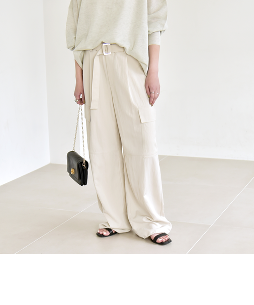 《予約》quaranciel:〈洗濯機可能〉ツイル ワイド イージー カーゴ パンツ