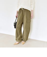 《予約》quaranciel:〈洗濯機可能〉ツイル ワイド イージー カーゴ パンツ