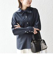 《予約》SHIPS any:〈洗濯機可能〉スカラップ スカーフ付 バンドカラー シャツ