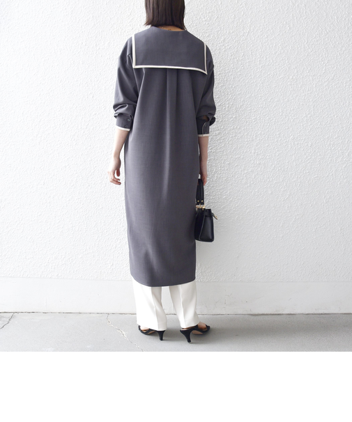 《予約》SHIPS any:〈洗濯機可能〉セーラー ハーフジップ バイカラー ワンピース