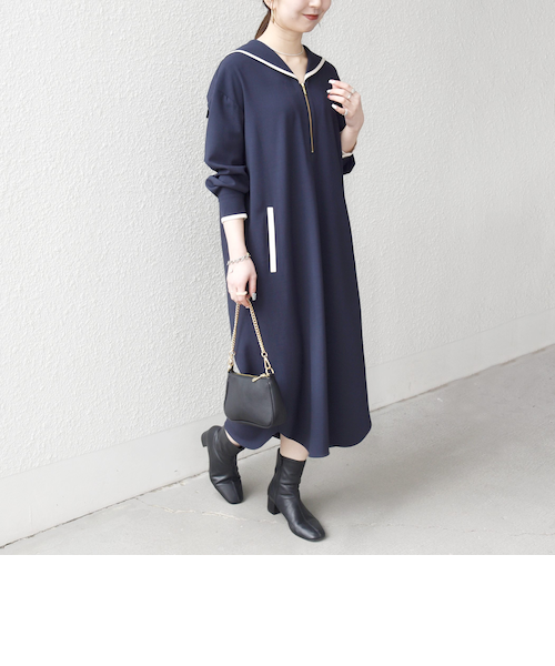 予約》SHIPS any:〈洗濯機可能〉セーラー ハーフジップ バイカラー