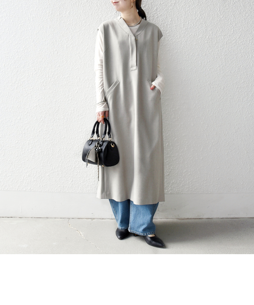 《予約》SHIPS any:〈洗濯機可能〉シャーク Vネック Iライン ロング ワンピース