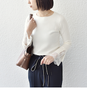 SHIPS Colors:〈手洗い可能〉レース カット オフ ワイド リブ ニット