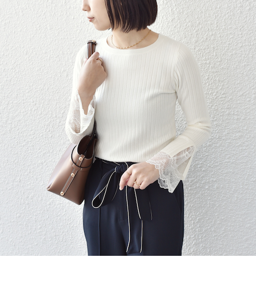 SHIPS Colors:〈手洗い可能〉レース カット オフ ワイド リブ ニット