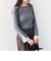 SHIPS Colors:〈手洗い可能〉レース カット オフ ワイド リブ ニット