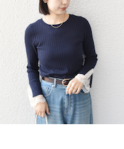 SHIPS Colors:〈手洗い可能〉レース カット オフ ワイド リブ ニット