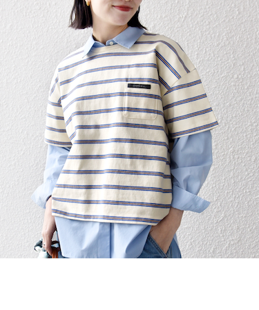 《予約》SHIPS any:〈洗濯機可能〉マルチボーダー ワイド TEE