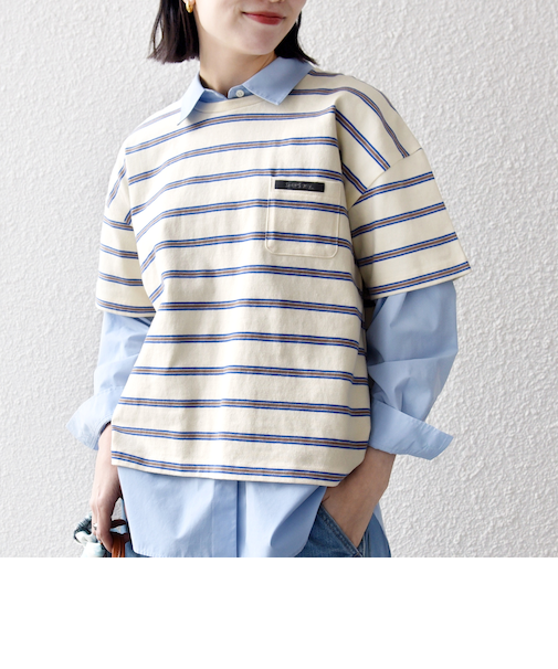 《予約》SHIPS any:〈洗濯機可能〉マルチボーダー ワイド TEE