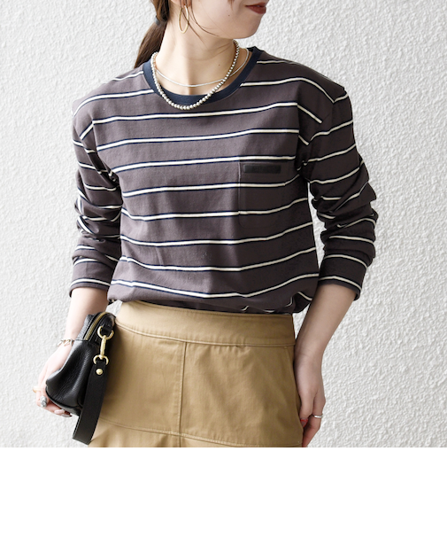 《予約》SHIPS any:〈洗濯機可能〉マルチボーダー リンガー ロンTEE